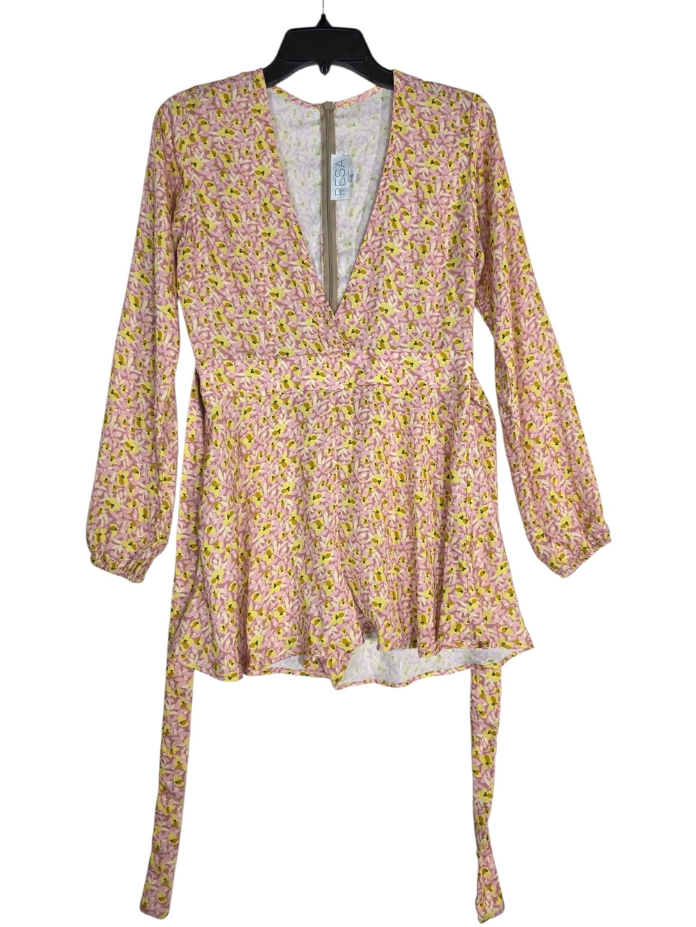RESA Pink Floral V-Neck Romper with Tie Waist
